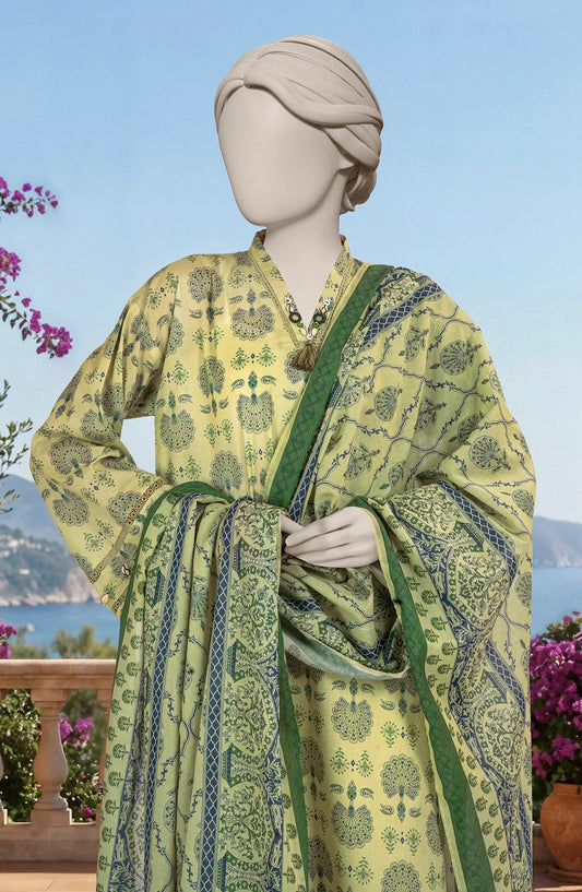 Mtj 3 PIECE PRINTED LAWN SUIT- Beige (UNSTITCHED)