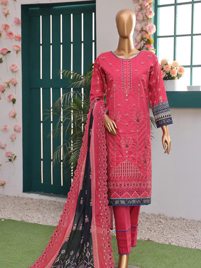 She Style By MTF Digital Printed Embroidered Pima Cotton - Deep Pink