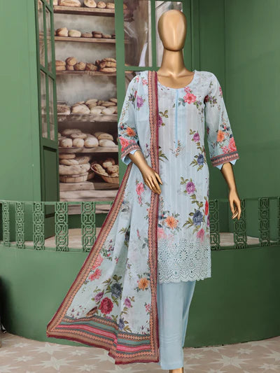 Mtf By Vivari 3pc Unstitched Doria Chikankari Lawn - Sky Blue