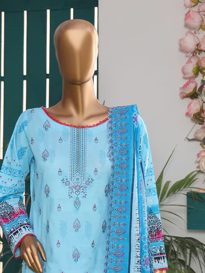 She Style By MTF Digital Printed Embroidered Pima Cotton - Sky Blue