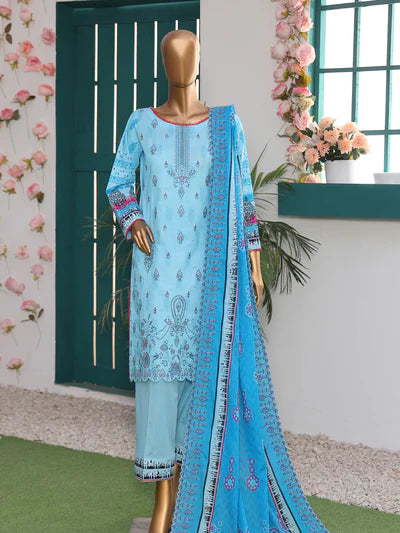 She Style By MTF Digital Printed Embroidered Pima Cotton - Sky Blue