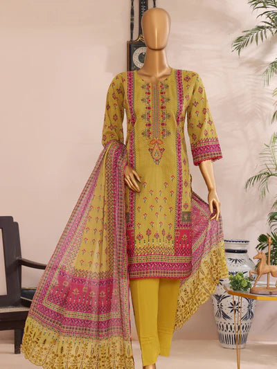 Mtf By Femi 3pc Unstitched Printed Embroidered Lawn - Dhani