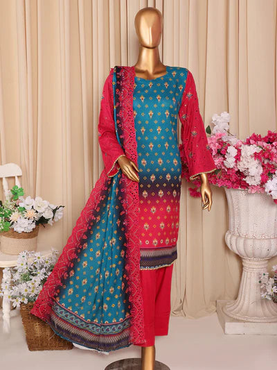 Mtf By Aashi 3pc Unstitched Linen Embroidered - Magenta