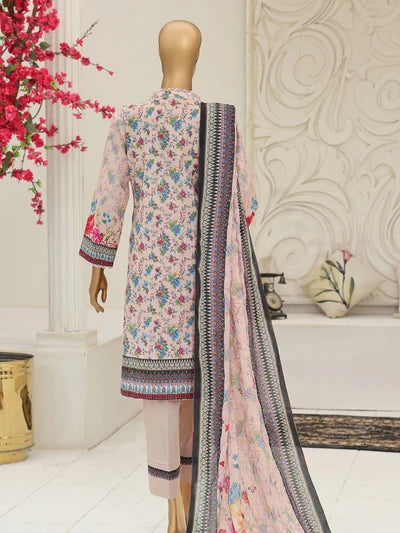 Full front view of the Nora By MTF Laserkari Blush Pink suit showcasing the digital print and laserkari embroidery.