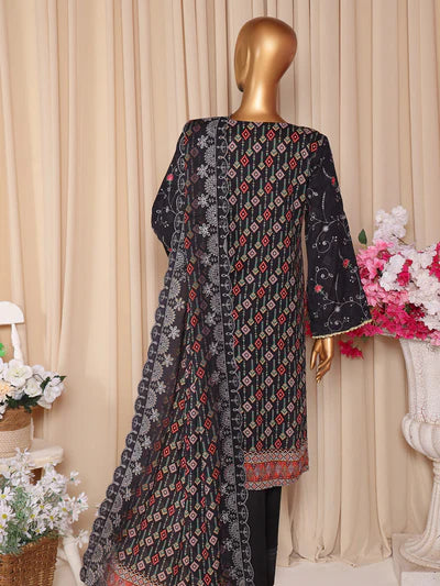 Mtf By Aashi 3pc Unstitched Linen Embroidered - Black