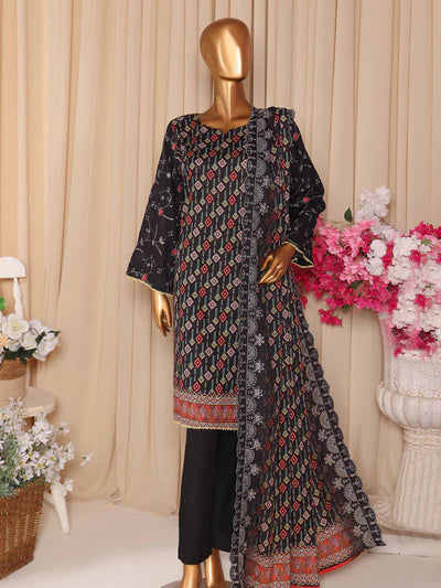 Mtf By Aashi 3pc Unstitched Linen Embroidered - Black