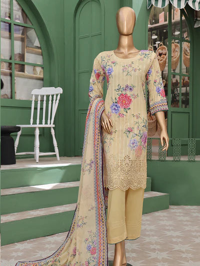 Mtf By Vivari 3pc Unstitched Doria Chikankari Lawn - Yellow