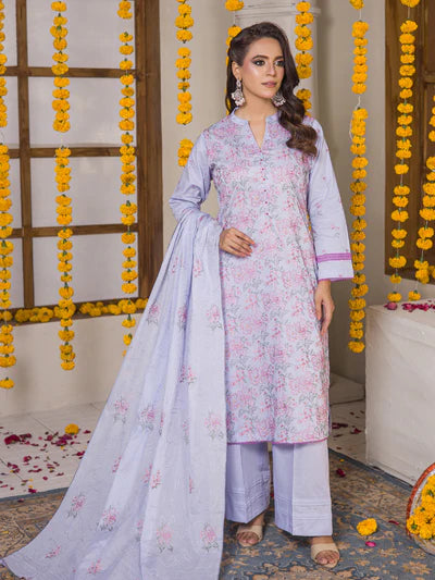 Meeras By MTF Dyed Heavy Embroidered Pima Cotton Lawn - Lavender