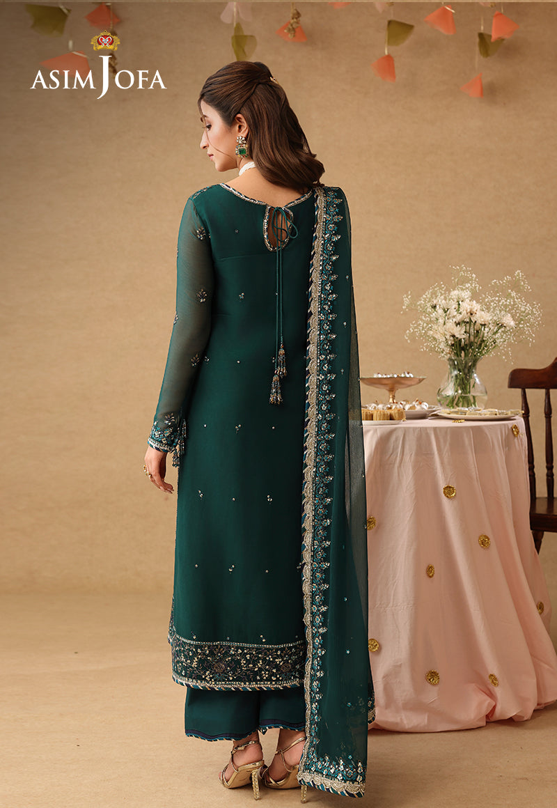Asif Jofa Embroidered Chiffon - Green 3-Pc | Replica