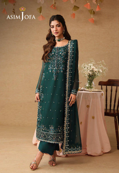 Asif Jofa Embroidered Chiffon - Green 3-Pc | Replica