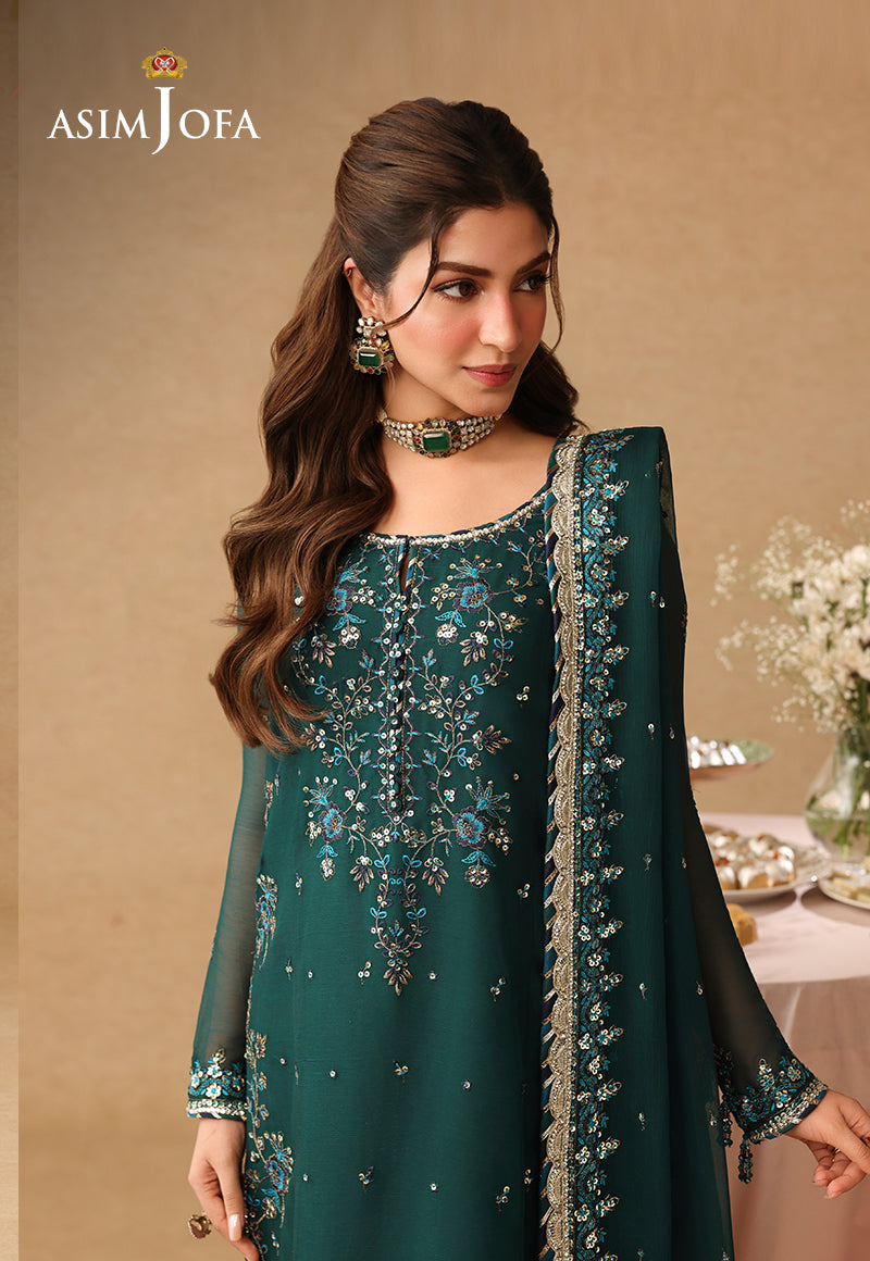 Asif Jofa Embroidered Chiffon - Green 3-Pc | Replica