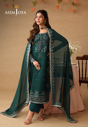 Asif Jofa Embroidered Chiffon - Green 3-Pc | Replica