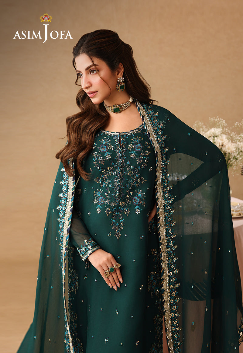 Asif Jofa Embroidered Chiffon - Green 3-Pc | Replica