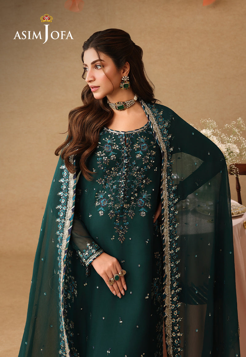 Asif Jofa Embroidered Chiffon - Green 3-Pc | Replica