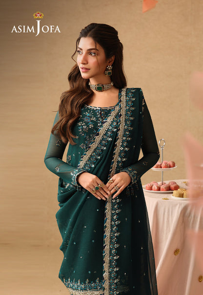 Asif Jofa Embroidered Chiffon - Green 3-Pc | Replica