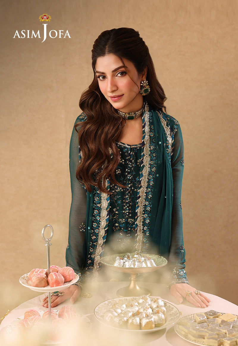 Asif Jofa Embroidered Chiffon - Green 3-Pc | Replica