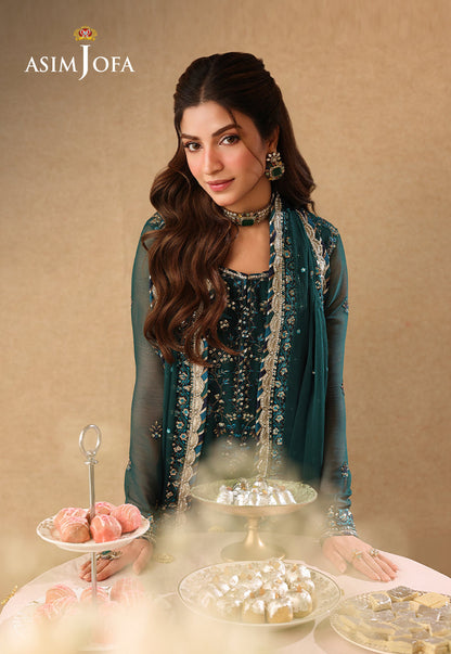 Asif Jofa Embroidered Chiffon - Green 3-Pc | Replica