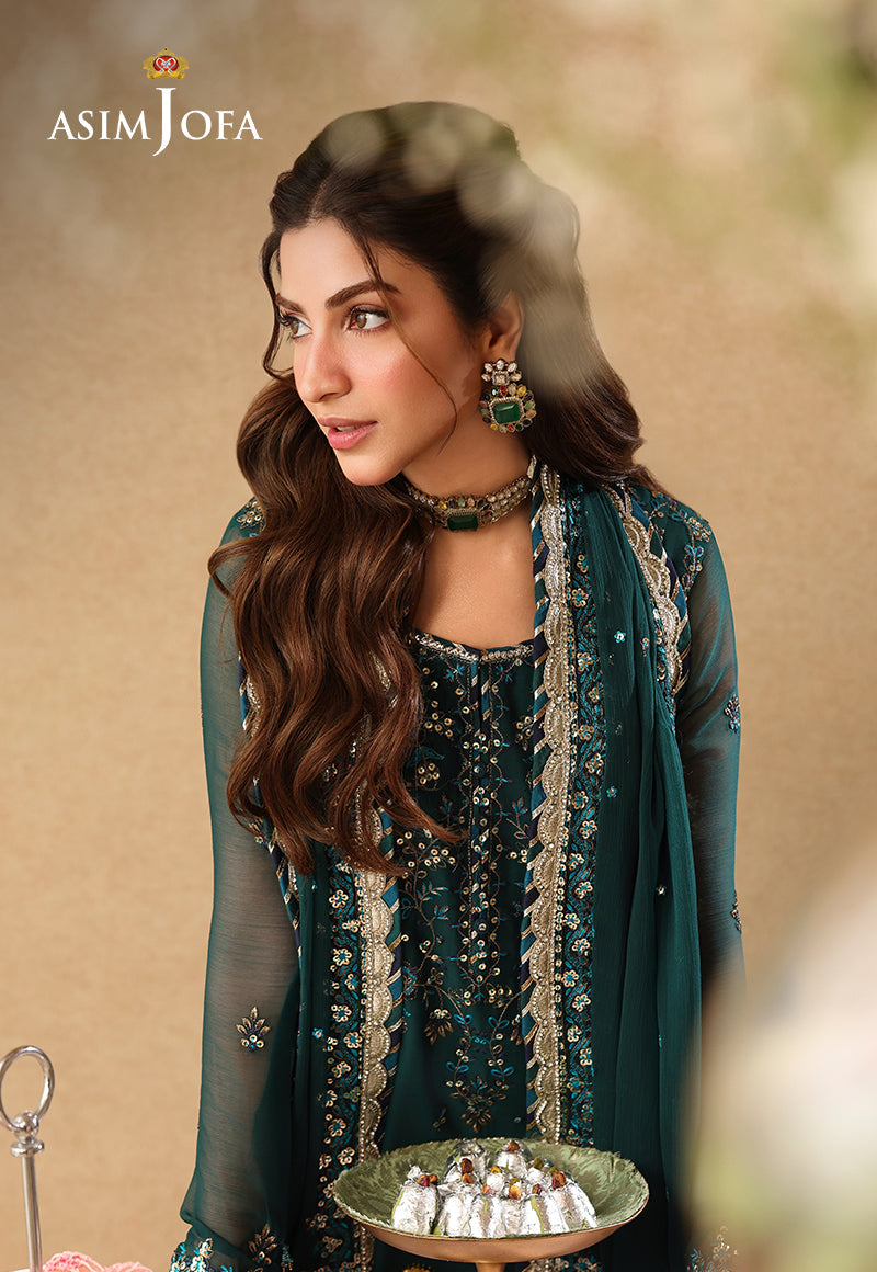 Asif Jofa Embroidered Chiffon - Green 3-Pc | Replica