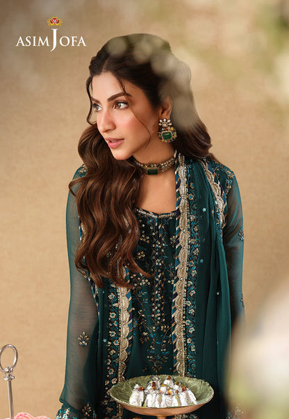 Asif Jofa Embroidered Chiffon - Green 3-Pc | Replica