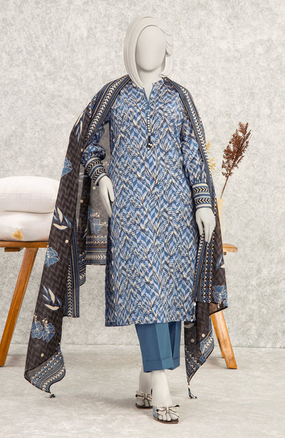 Mtj 3 PIECE PRINTED LAWN SUIT- Blue (UNSTITCHED)