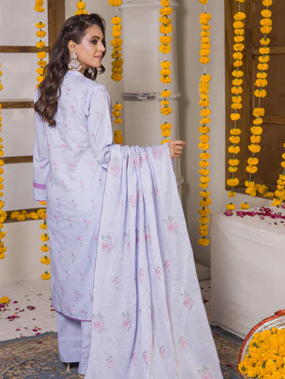 Meeras By MTF Dyed Heavy Embroidered Pima Cotton Lawn - Lavender