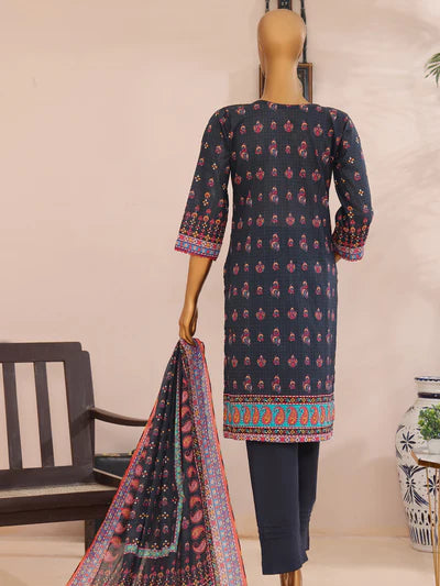 Mtf By Femi 3pc Unstitched Printed Embroidered Lawn - Black Grey
