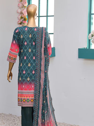 She Style By MTF Digital Printed Embroidered Pima Cotton - Peacock Green