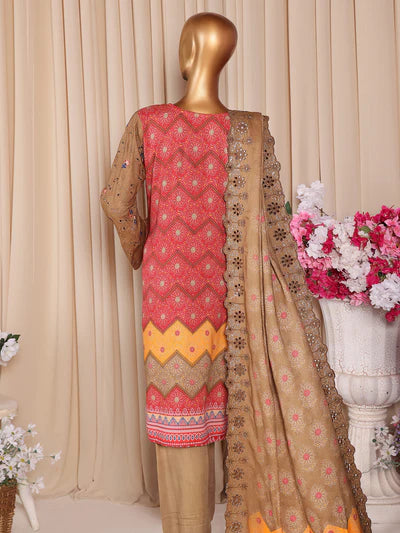Mtf By Aashi 3pc Unstitched Linen Embroidered - Bronze