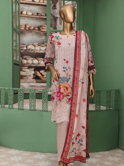 Mtf By Vivari 3pc Unstitched Doria Chikankari Lawn - Peach