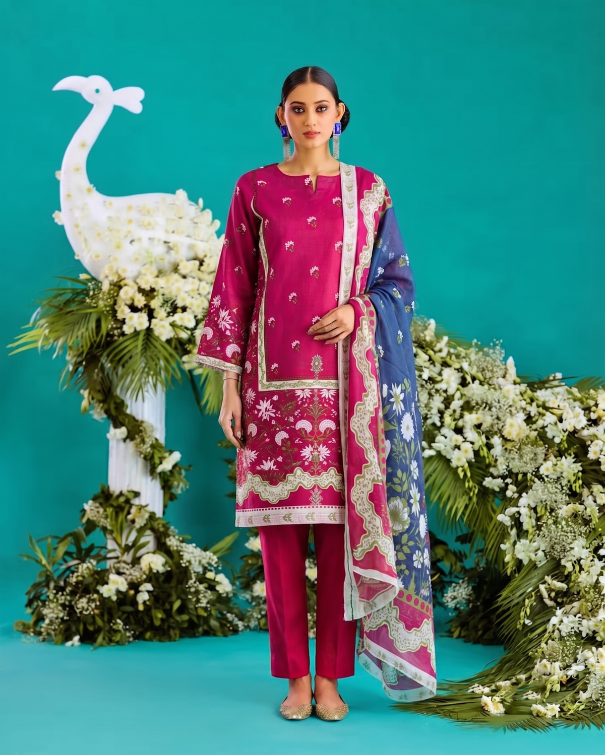 ETHNC Lawn 3pc Unstitched – Magenta Bloom