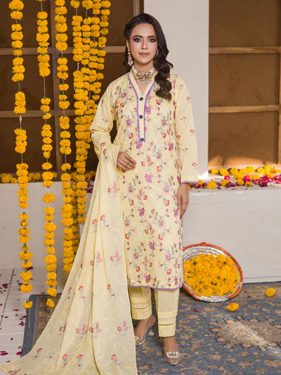 Meeras By MTF Dyed Heavy Embroidered Pima Cotton Lawn