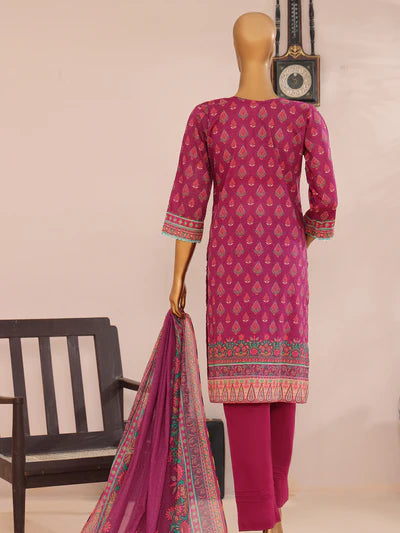 Mtf By Femi 3pc Unstitched Printed Embroidered Lawn - Deep Magenta