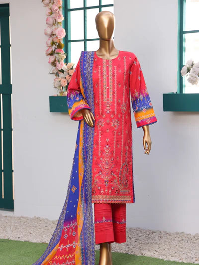 She Style By MTF Digital Printed Embroidered Pima Cotton - Shocking Pink