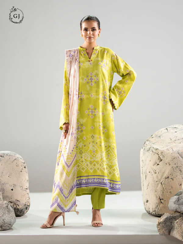 Lime Green | Chunri by GJ 3pc Unstitched Linen Bana Dora Collection