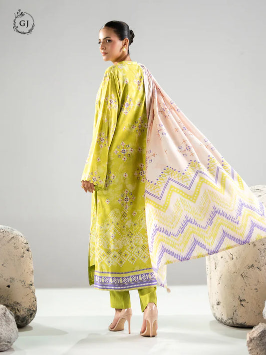Lime Green | Chunri by GJ 3pc Unstitched Linen Bana Dora Collection