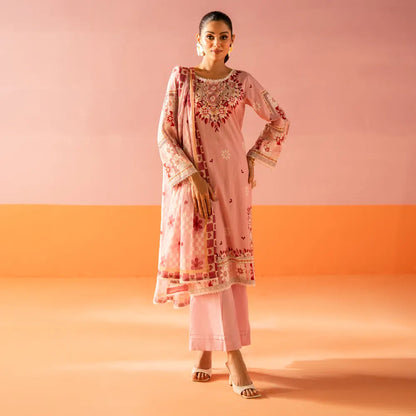 Salina 3pc Unstitched Mid Summer Cotton | Baby Pink