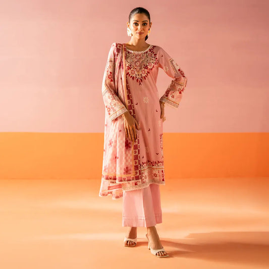 Salina 3pc Unstitched Mid Summer Cotton | Baby Pink