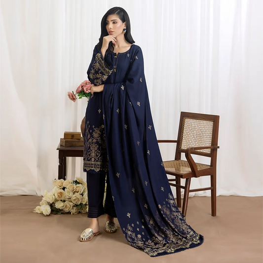 Dark Blue | Regalia 3pc Unstitched Jacquard Viscose