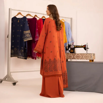 Rust | Regalia 3pc Unstitched Jacquard Viscose
