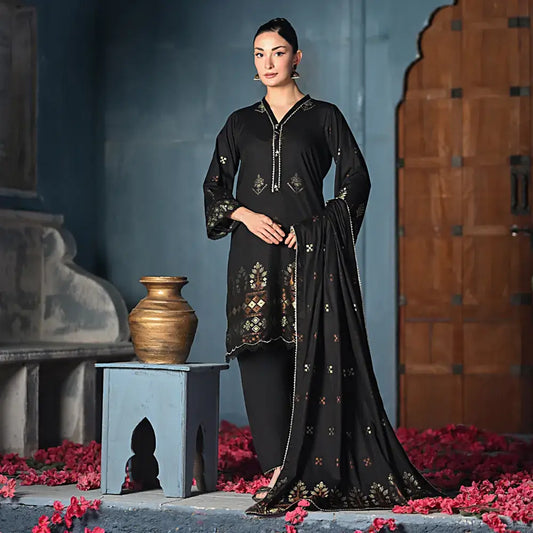 Black | Regalia 3pc Unstitched Jacquard Viscose