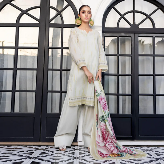 Ash White | Salina 3pc Unstitched Lawn Collection
