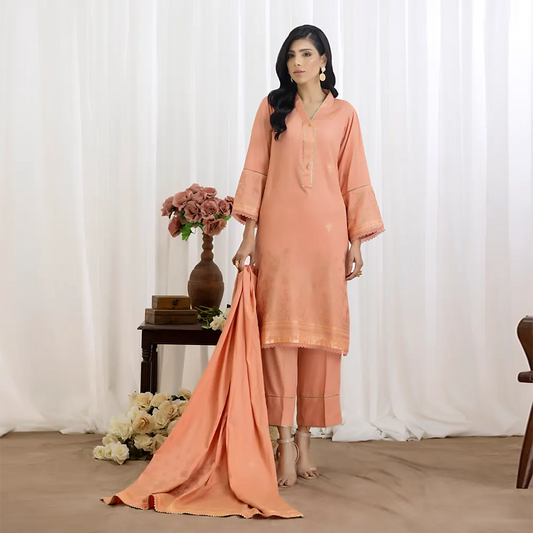 Peach | Regalia 3pc Unstitched Jacquard Viscose