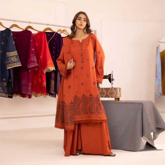 Rust | Regalia 3pc Unstitched Jacquard Viscose