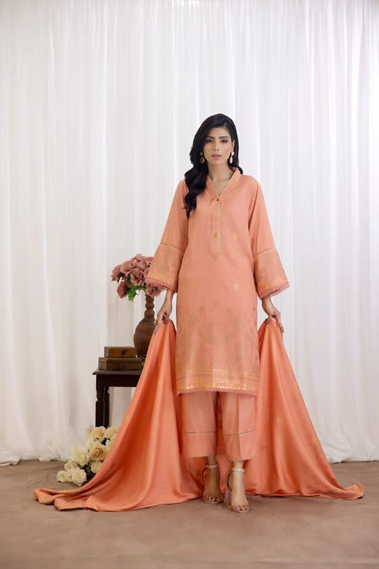 Peach | Regalia 3pc Unstitched Jacquard Viscose