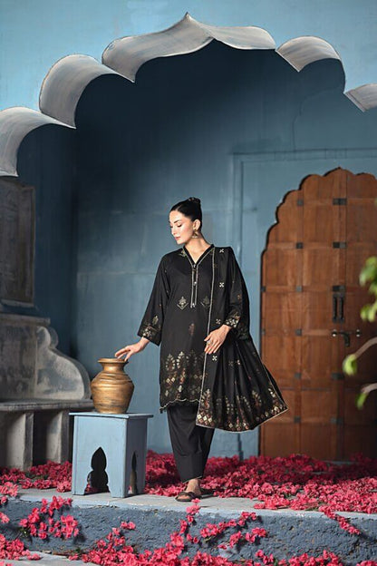 Black | Regalia 3pc Unstitched Jacquard Viscose