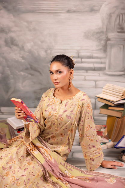 Beige Salina Separates Lawn Collection styled by model for a timeless and neutral daily look.