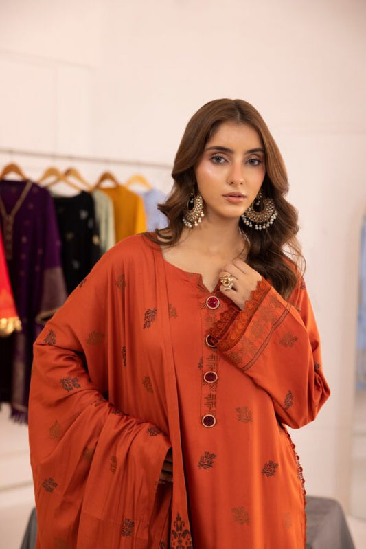 Rust | Regalia 3pc Unstitched Jacquard Viscose