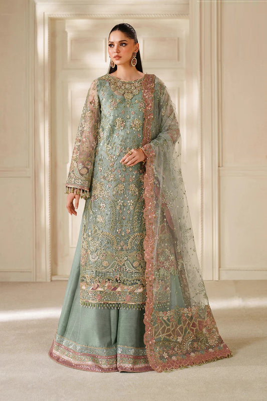 Baroque Net Embroidered - Dusty Sage Green 3-Pc | Replica