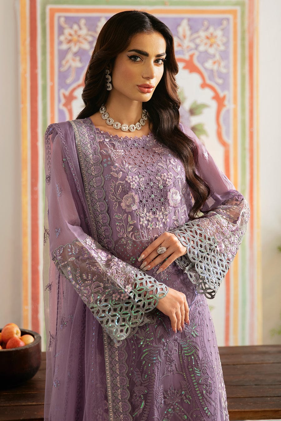 Ramsha Embroidered Chiffon - Lilac 3-Pc | Replica