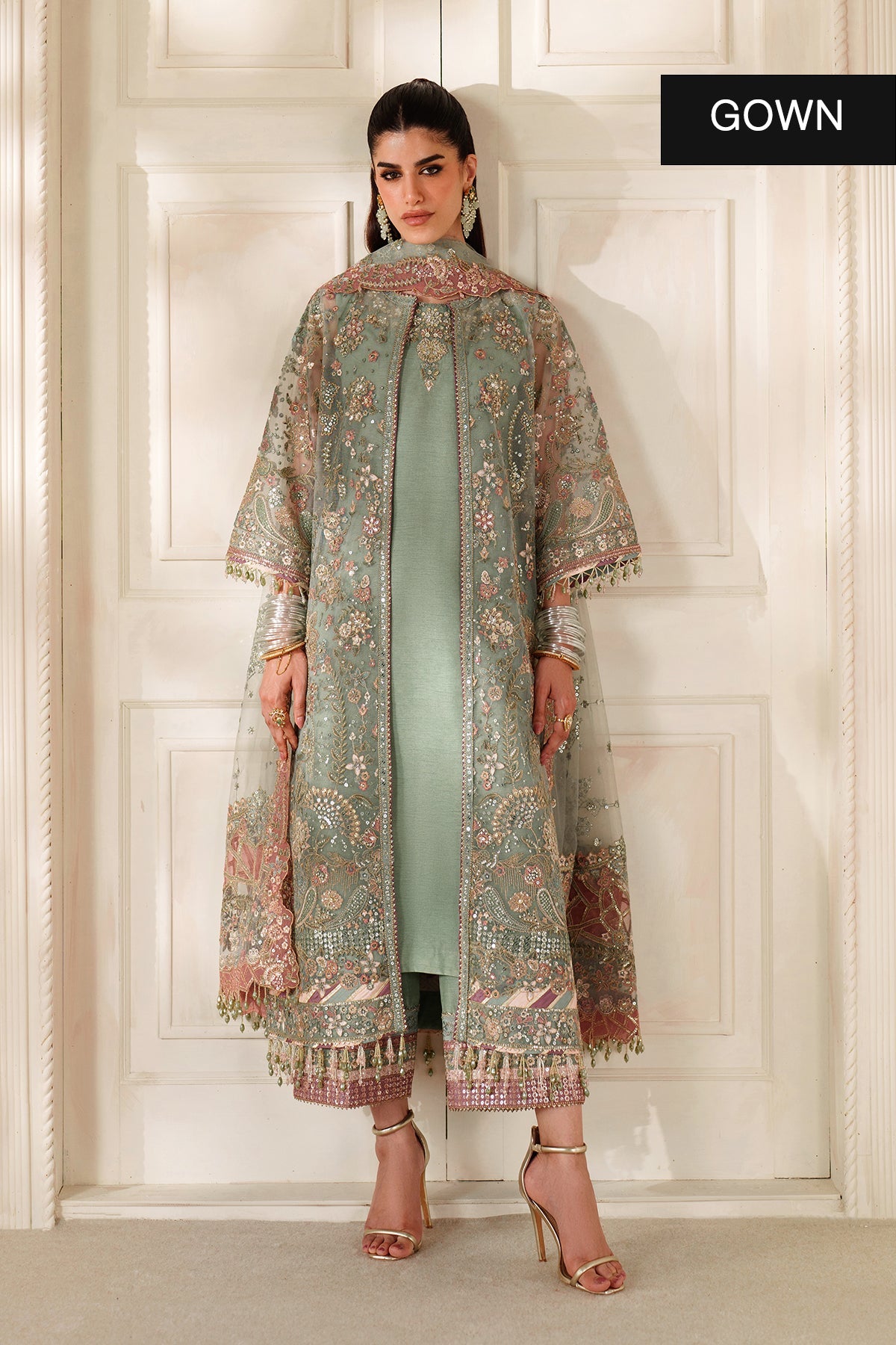 Baroque Net Embroidered - Dusty Sage Green 3-Pc | Replica